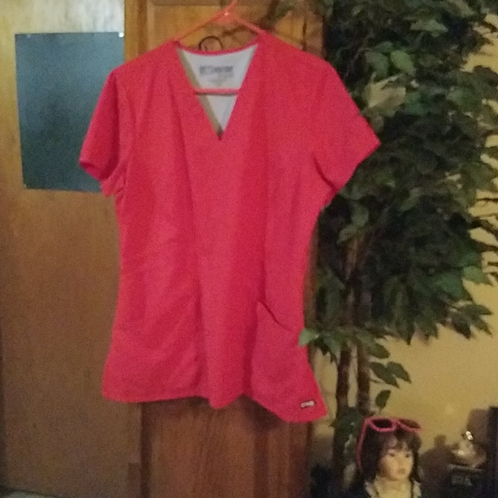 Red scrub shirt